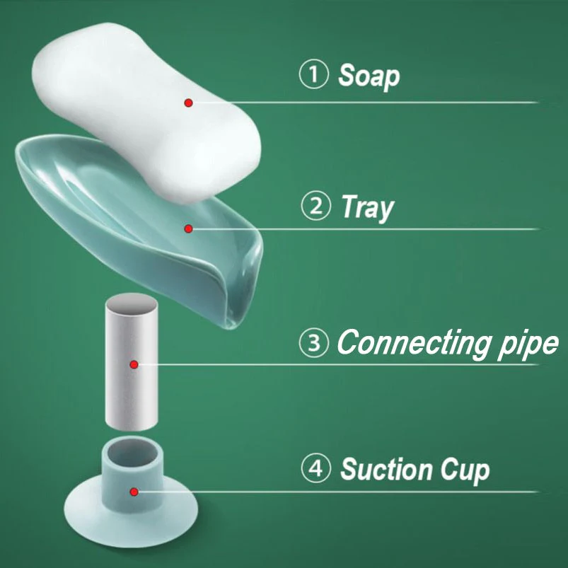 HULIANFU Leaf Shape Soap Box Drain Soap Holder Bathroom Accessories Suction Cup Soap Dish Tray Soap Dish for Bathroom Soap Container - Deanwangkt