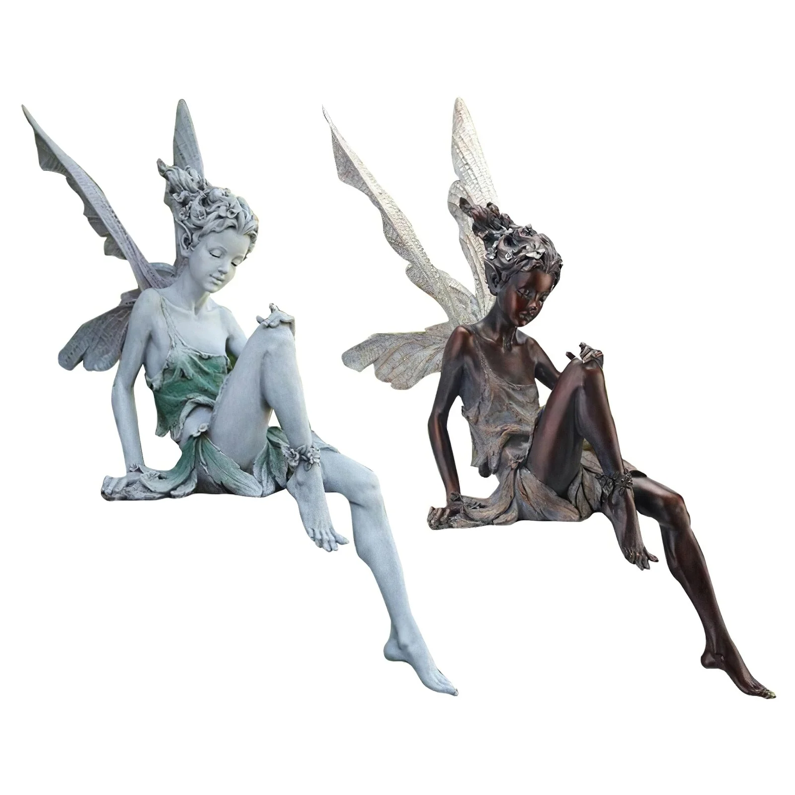 HULIANFU Tudor And Turek Resin Sitting Fairy Statue Garden Ornament Porch Sculpture Yard Craft Landscaping for Home Garden Decoration - Deanwangkt