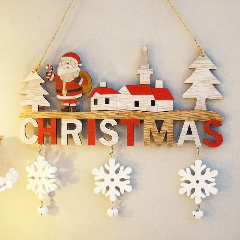 HULIANFU Wooden Christmas Door Wreath Oranments Wall Xmas Dec Merry Christmas Decor For Home  Happy New Year Naviidad Door Wreath - Deanwangkt