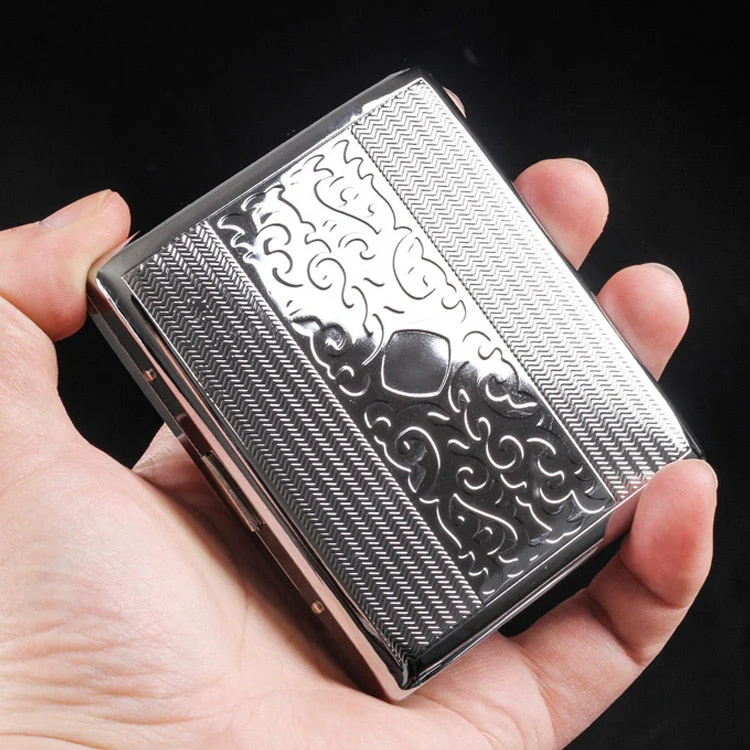 HULIANFU Silver Portable Metal Cigarette Case for Thick Cigarettes Flip Open Traveling Cigarette Container Box Holder Outdoor Smoking1PC - Deanwangkt