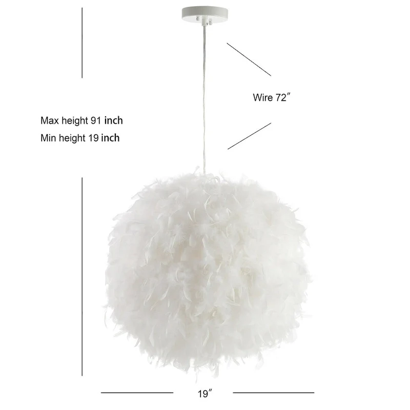 Simon 19  Feather Metal Adjustable LED Pendant, White by JONATHAN Y