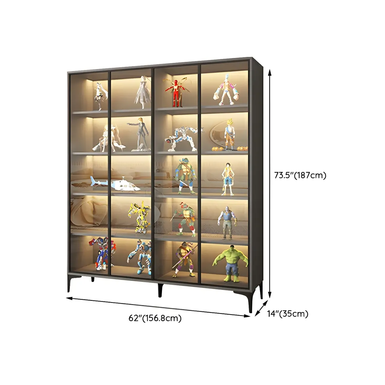 Freestanding Black Tempered Glass Wood Display Cabinet