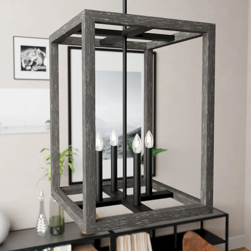 Hunter Squire Manor 15  4-Light Pendant - Island, Dining Room, Entry - Modern Farmhouse, Transitional, Candle, Caged