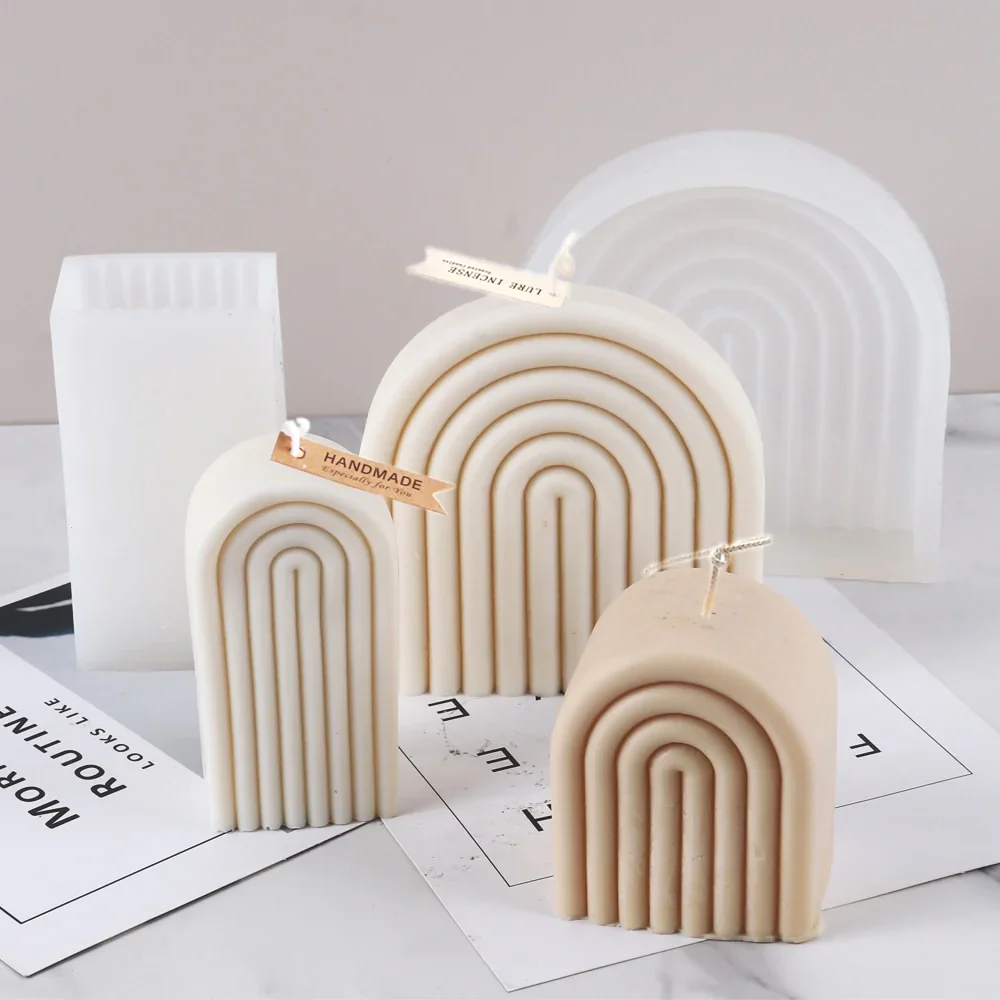HULIANFU New Art Geometric Rainbow Arch Candle Silicone Mold 3D Handmade Craft Aromatherapy Candle Soy Wax Mould Making Supplies - Deanwangkt