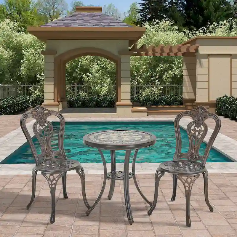 3-Piece Cast Aluminum Bistro Table and Chairs Set