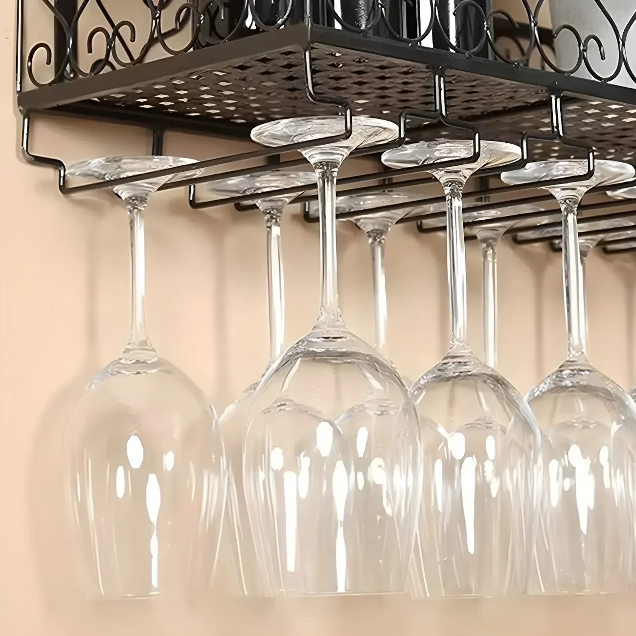 Modish Black Metal Wall Mounted Wine Glass Rack