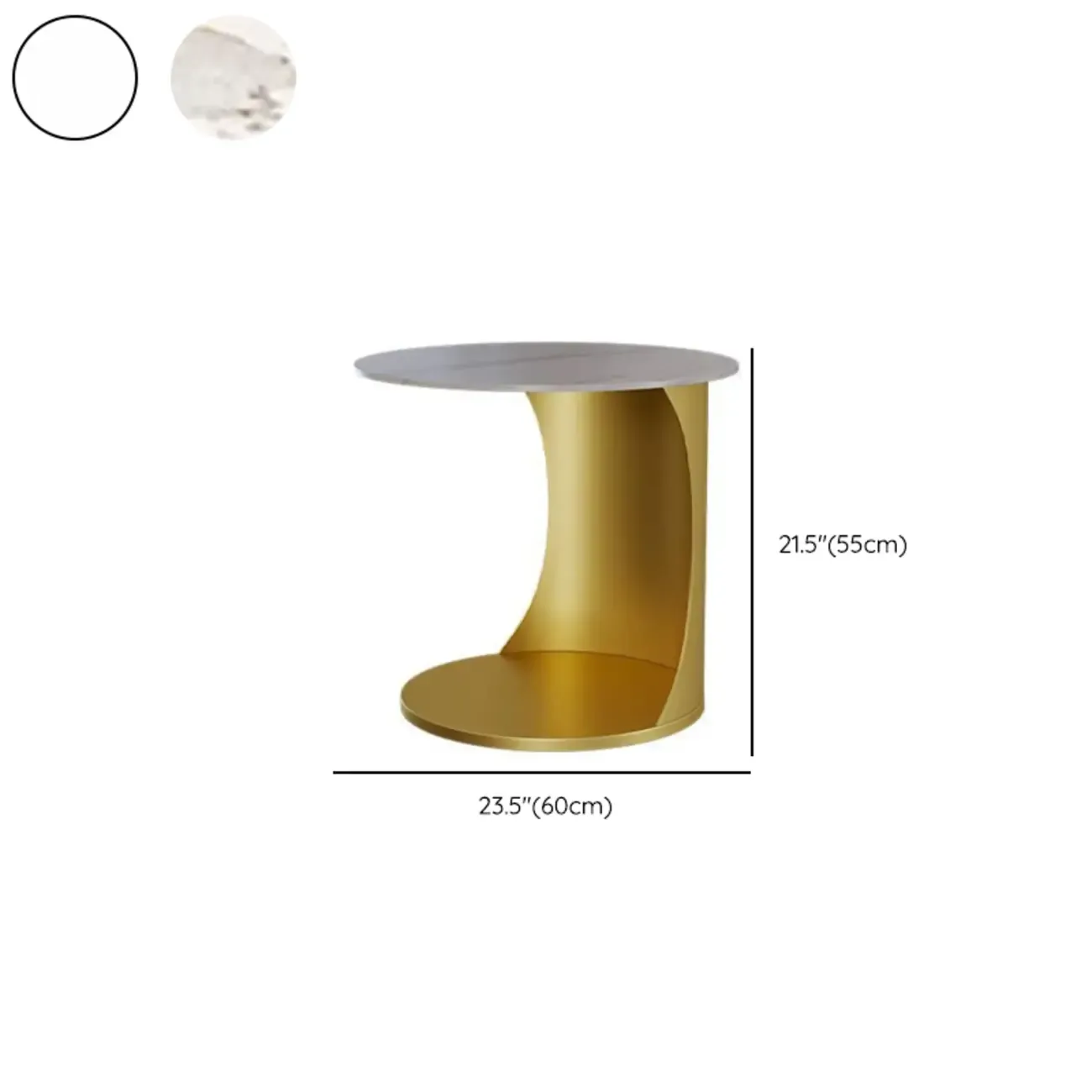 Classic C-Shaped White Marble Side Table with Gold Metal Base