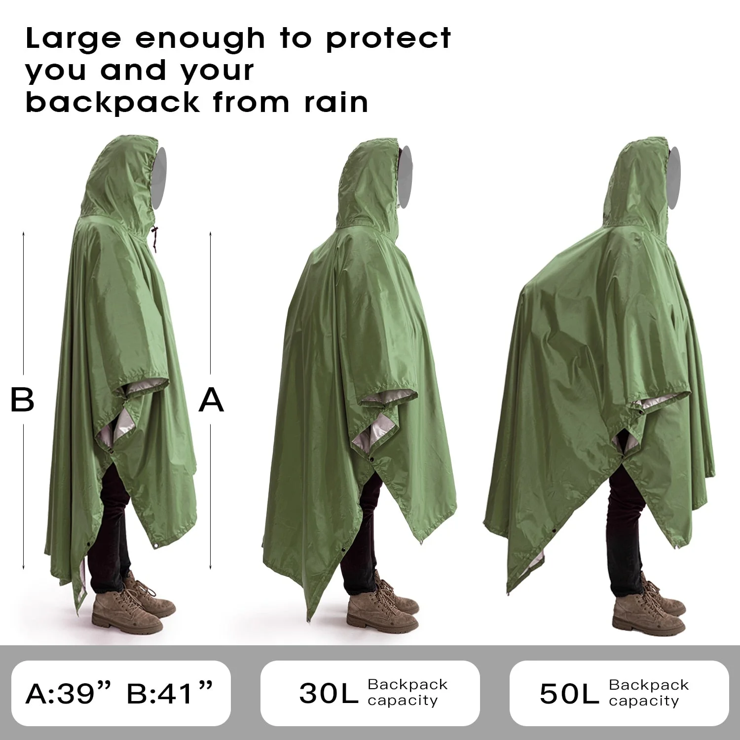HULIANFU Portable Multifunctional 3 In 1 Rain Coat Hiking Camping Raincoat Poncho Mat Awning Durable Outdoor Activity Rain Gear Supplie - Deanwangkt