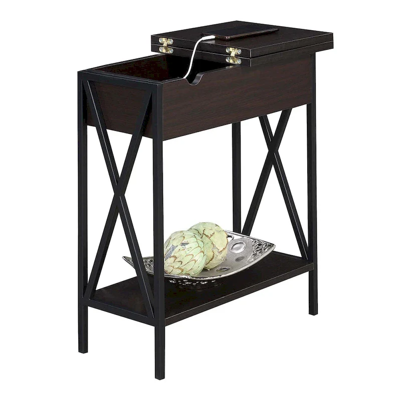 Tucson Flip Top End Table with Charging Station and Shelf
