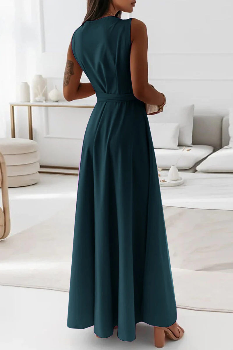 hulianfu Celebrities Elegant Solid With Belt V Neck Evening Dress Dresses(4 Colors) - Deanwangkt