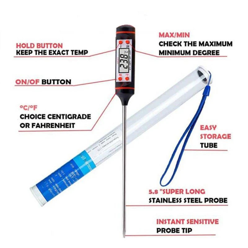 HULIANFU LCD Digital Kitchen Probe Thermometer Food Cooking Food Liquid Digital Thermometer Meat BBQ Milk Probe For Kitchen COD - Deanwangkt