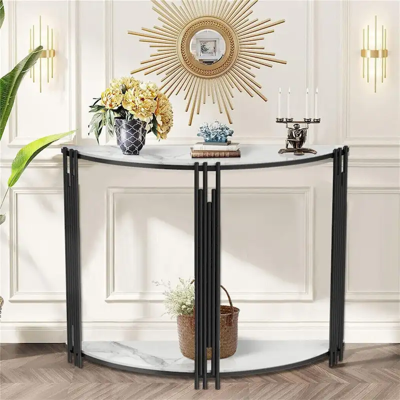 Modern Half Moon Console Table Hallway Side Table 2-Tier