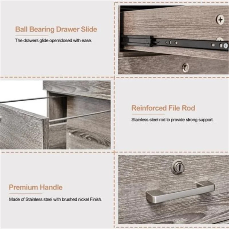 3-Drawer Rolling Wood File Cabinet with Lock