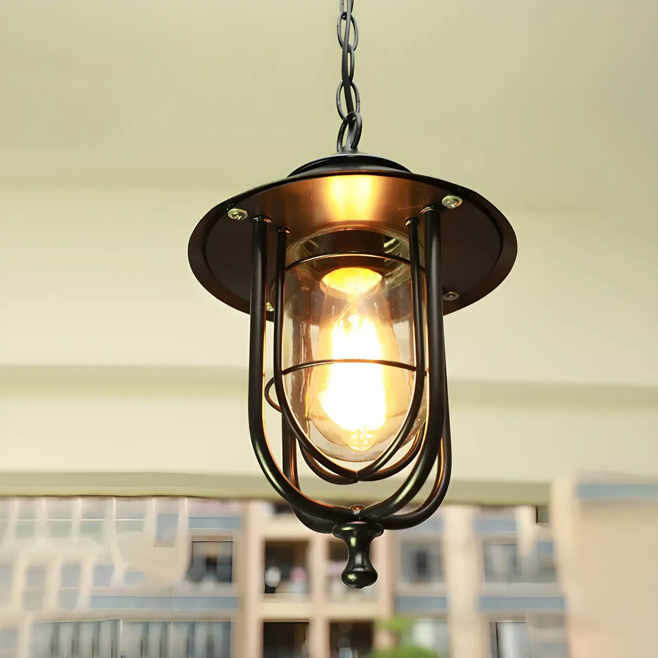 Traditional Vintage Black Cage Outdoor Pendant Lights