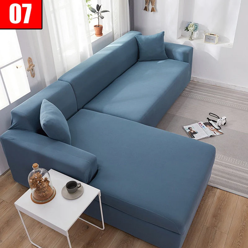 HULIANFU Solid Color Elastic Sofa Cover For Living Room 1/2/3/4 Seater L-Shaped Corner Sofa Cover Slipcover Stretch Couch Armchair Covers - Deanwangkt