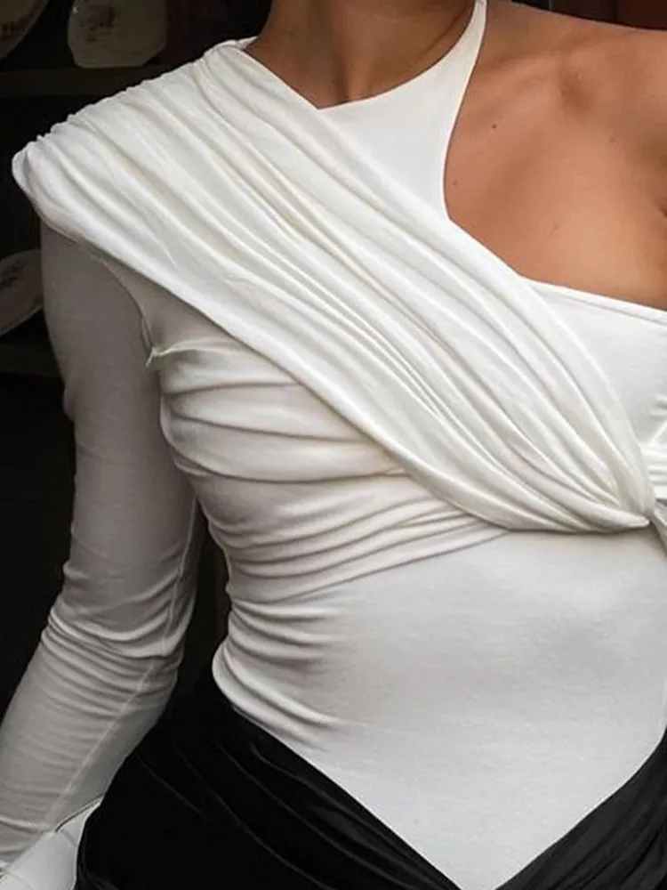 One Shoulder Sexy Backless Twist Bodysuits Women Long Sleeve Top Slim High Waist Bodysuit Club Party Streetwear - Deanwangkt