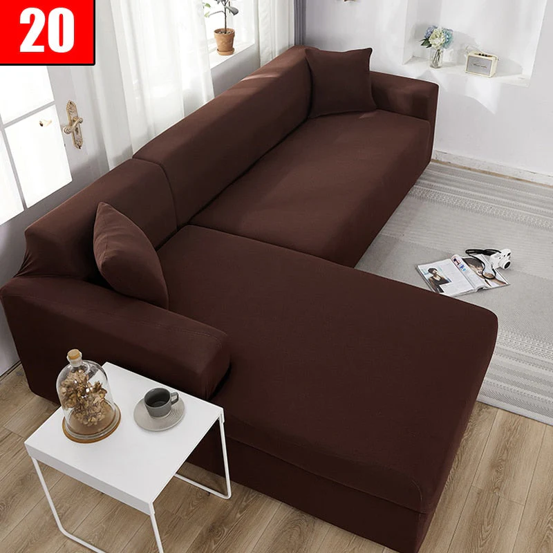 HULIANFU Solid Color Elastic Sofa Cover For Living Room 1/2/3/4 Seater L-Shaped Corner Sofa Cover Slipcover Stretch Couch Armchair Covers - Deanwangkt