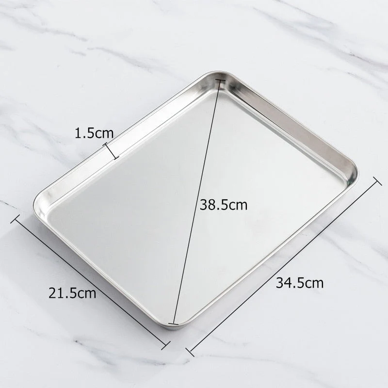 HULIANFU Stainless Steel Food Storage Trays Rectangle Steamed Sausage Fruit Pans Water Bread Kitchen Baking Shallow Dish Serving Plate - Deanwangkt