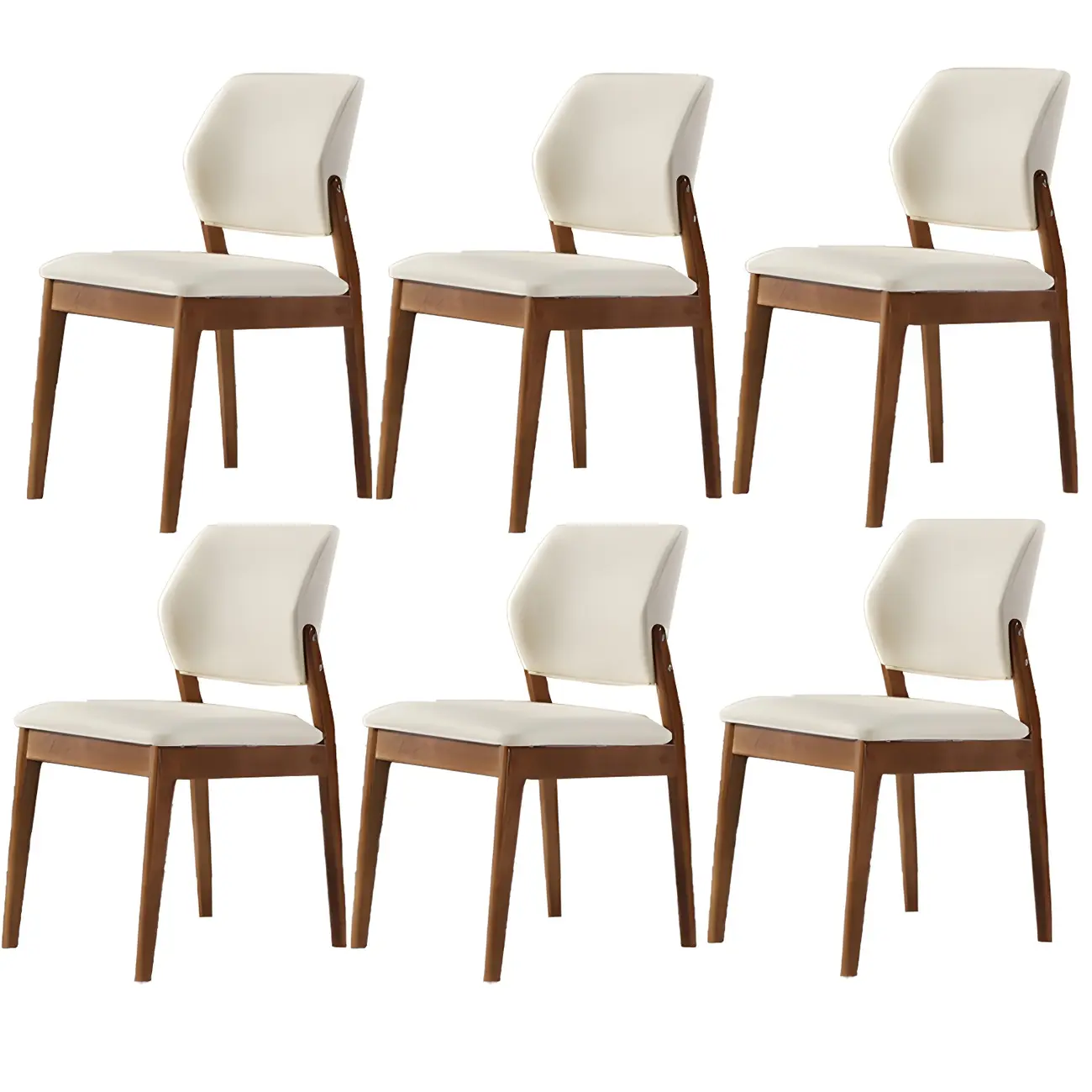 Modern Wood Faux Leather Beige Low Back Dining Chair