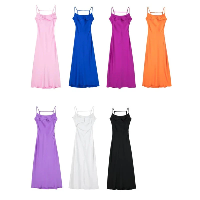 Hulianfu Pink Camis Satin Long Dresses Elegant Sleeveless Slip Holiday Party Dresses Sexy Casual Backless Summer Dresses Women 2026 - Deanwangkt