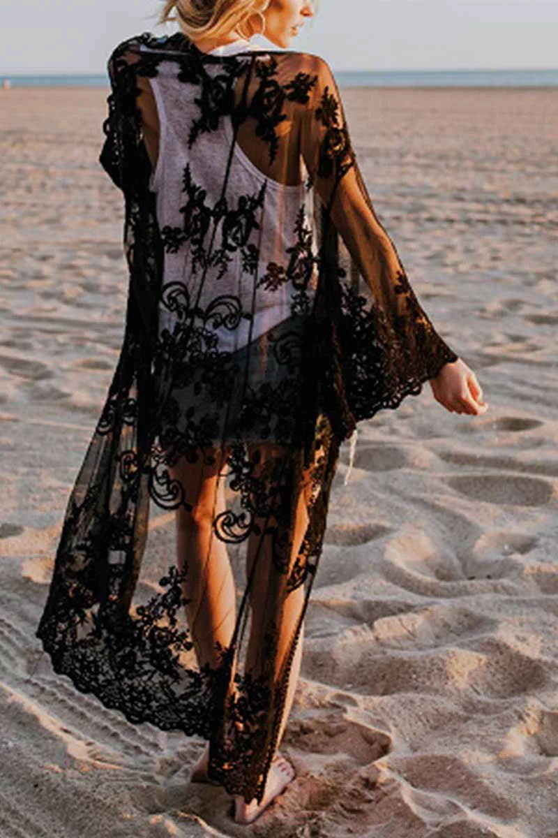 hulianfu Sheer Shawl Beach Swimwear Cover-up - Deanwangkt