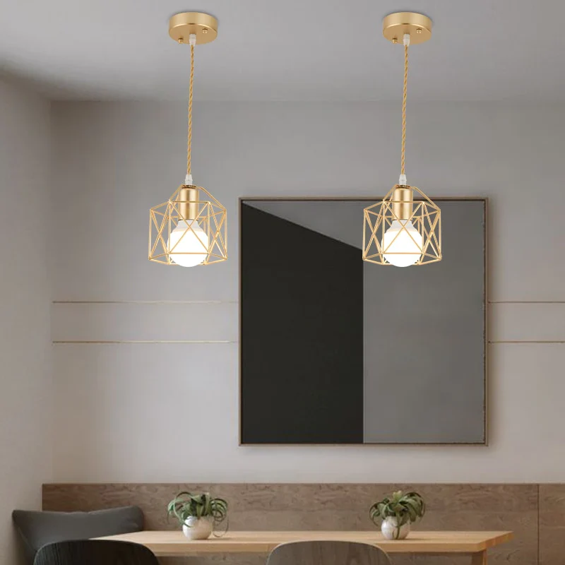 HULIANFU Modern LED Pendant Light Iron Gold Black Minimalist  Metal Cage Pendant Lamp Living Room Restaurant Shop Bar Fixture Decoration - Deanwangkt