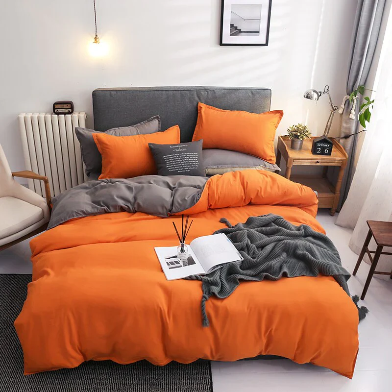 HULIANFU Nordic Double Color Bedding Set Single Queen King Duver Cover Set 240x220 Bed Sheet Bed Linen Pillowcase Gray Pink Quilt Covers - Deanwangkt