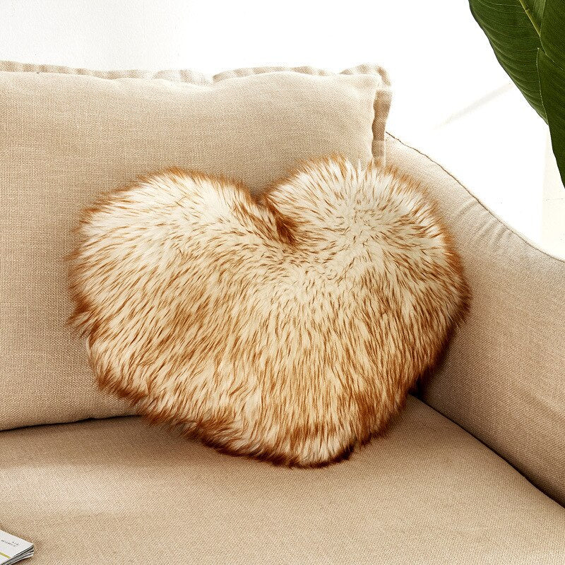 HULIANFU Sofa Pillow Cover+Inner Shaggy Pillow Love Heart Cushion Cover Faux Fur Sheepskin Pillow Case Living Room Decorative Pillowcases - Deanwangkt