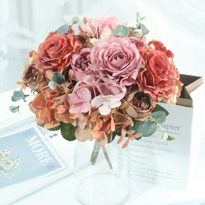 HULIANFU 2026  Beautiful Hydrangea Roses Artificial Flowers for Home Wedding Decorations High Quality Autumn Bouquet Mousse Peony Fake Flower - Deanwangkt