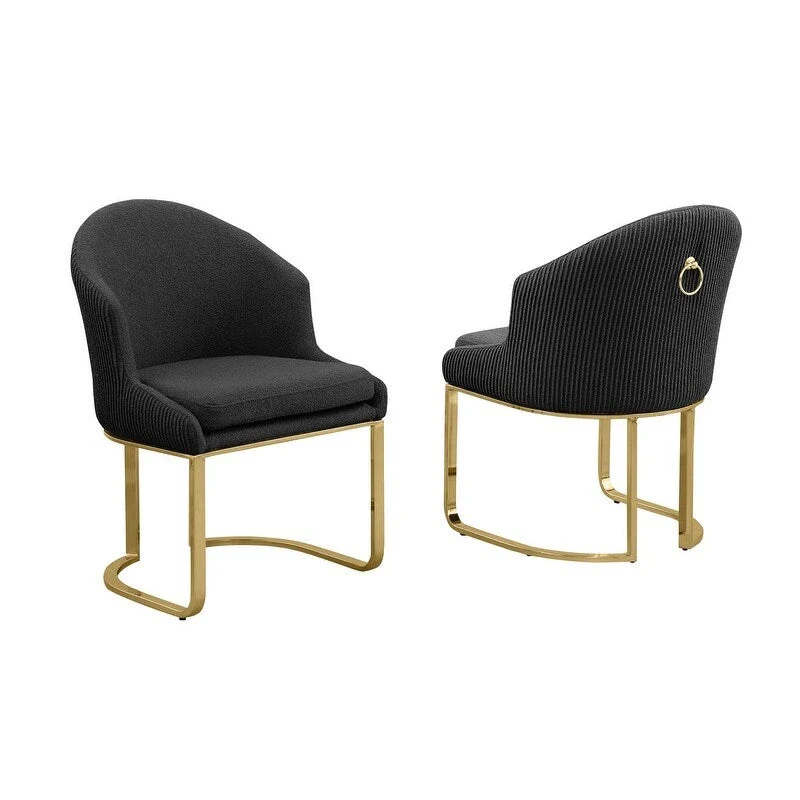Teddy Fabric Gold Chrome Dining Chairs (Set of 2) - N/A