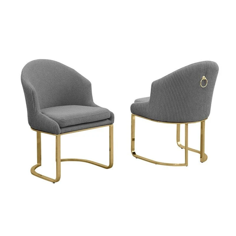 Teddy Fabric Gold Chrome Dining Chairs (Set of 2) - N/A
