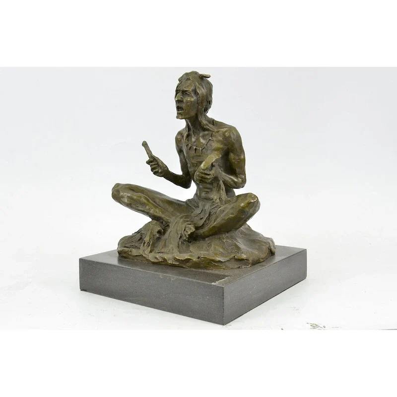 Native American Man Indian Style Drummer Tom Tom Bronze Statue Sculpture