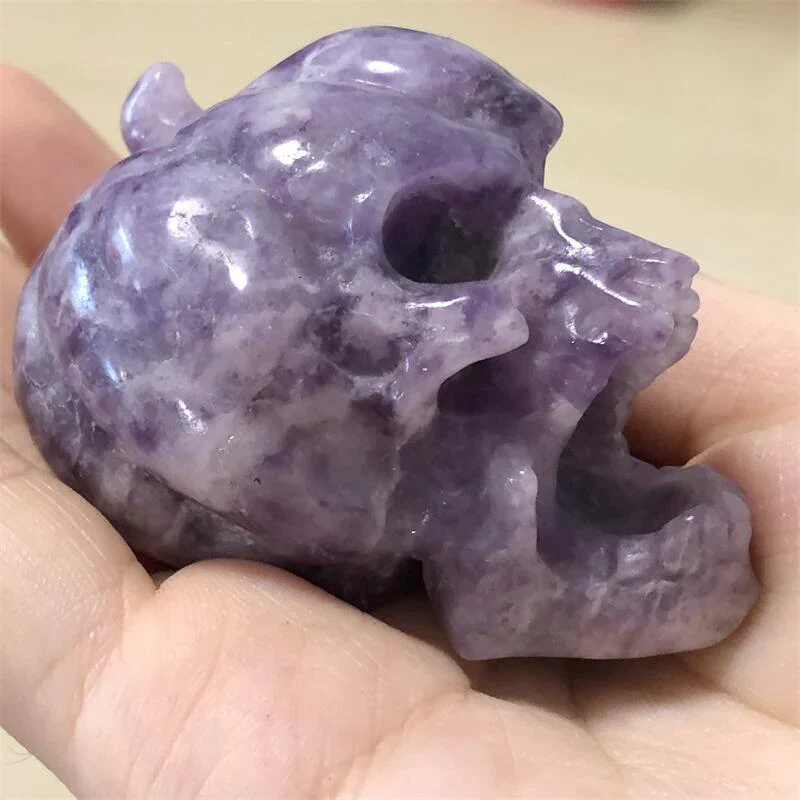 HULIANFU Natural Crystal Quartz Lepidolite Pumpkin Skull Reiki Healing Hand Carved Home Halloween Decoration Gift 1pcs - Deanwangkt