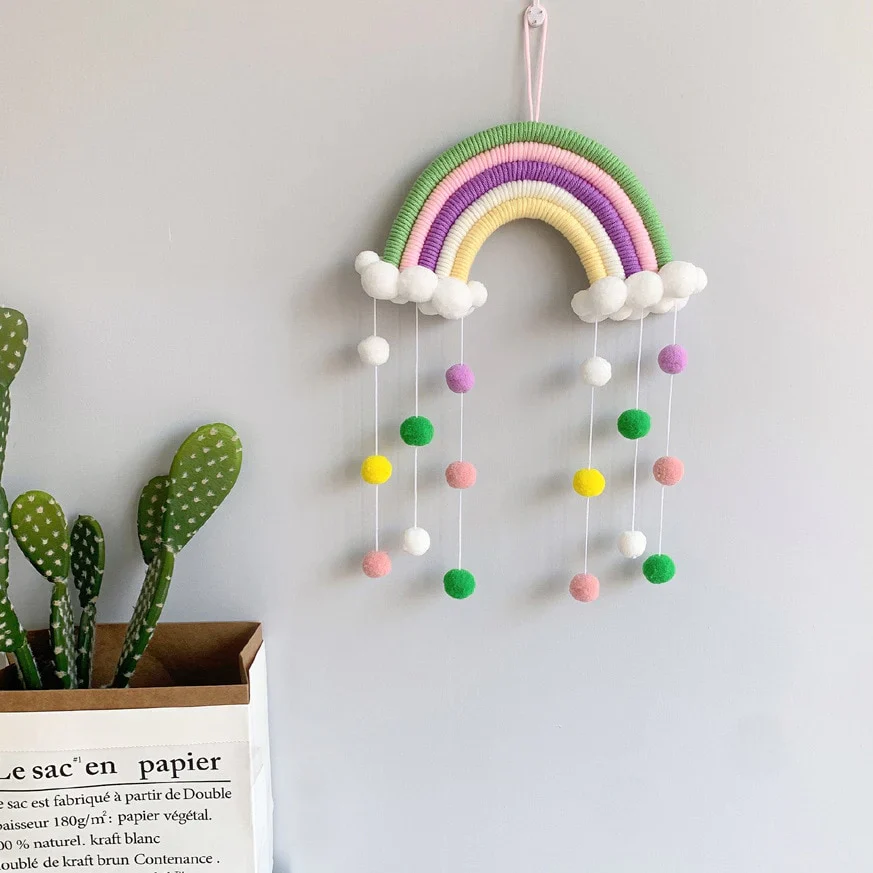 HULIANFU Nordic Cloud Rainbow Raindrop Wall Hangings Decoration For Kid Girls Bedroom Hanging Pendant Baby Bed Tent Hanging Toy Pendant - Deanwangkt