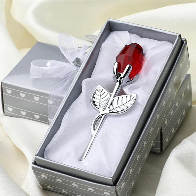 HULIANFU Valentines Day Gift Crystal Glass Rose Artificial Flower Silver Gold Rod Rose Flower for Girlfriend Wedding Gifts for Guest - Deanwangkt