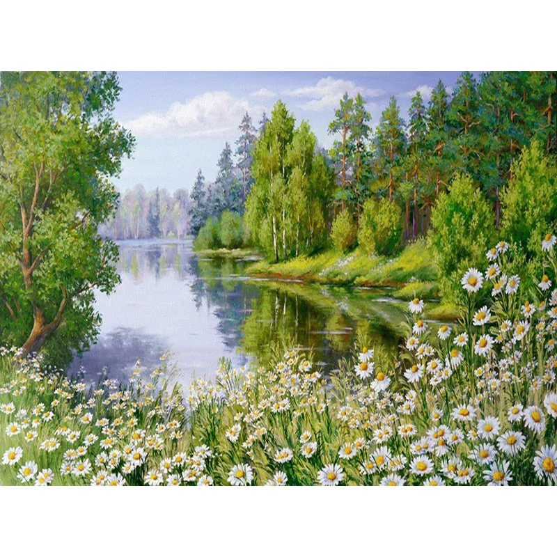HULIANFU Villa Scenery DIY 5D Diamond Painting Full Round Resin Mosaic Landscape Diamond Embroidery Picture Rhinestone Home Decor Gift - Deanwangkt