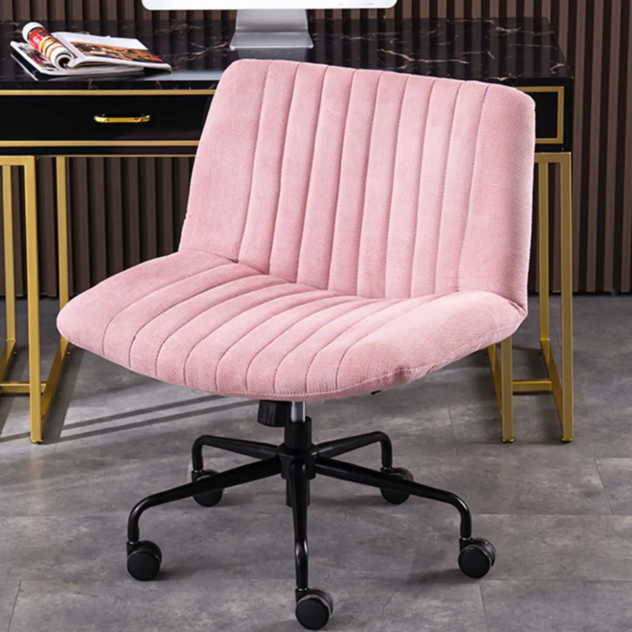 Elegant Gray Linen Upholstered Swivel Office Chair