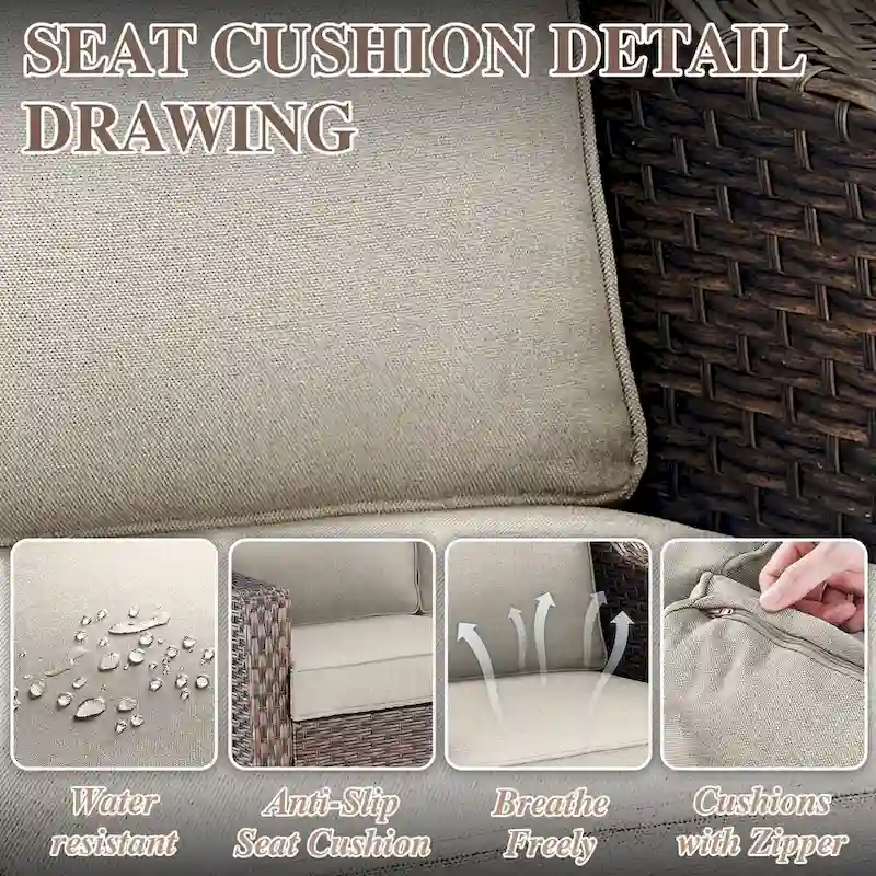 6 Pieces Wicker Sofa with Rocking Chair, Ottoman, Table - Brown