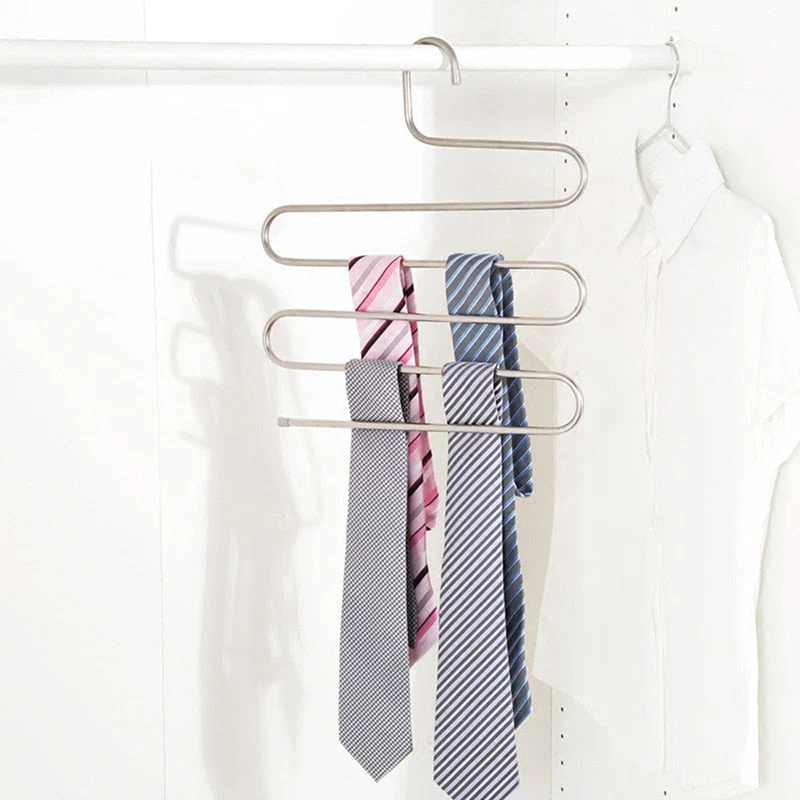 HULIANFU S-shaped 5 Layers Trousers Hanger Rack Bathroom Kitchen organizer Pants Holder Tie Rack for Clothes Hanger Stainless Steel - Deanwangkt