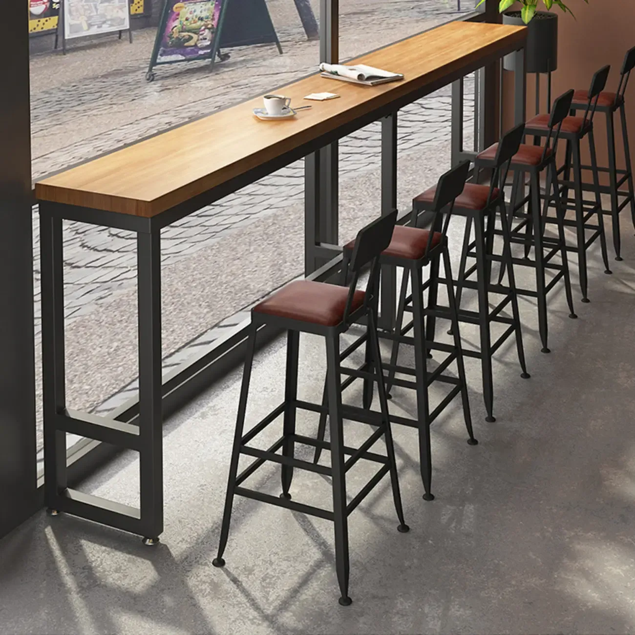 Industrial Solid Wood Bar Set with Metal Legs