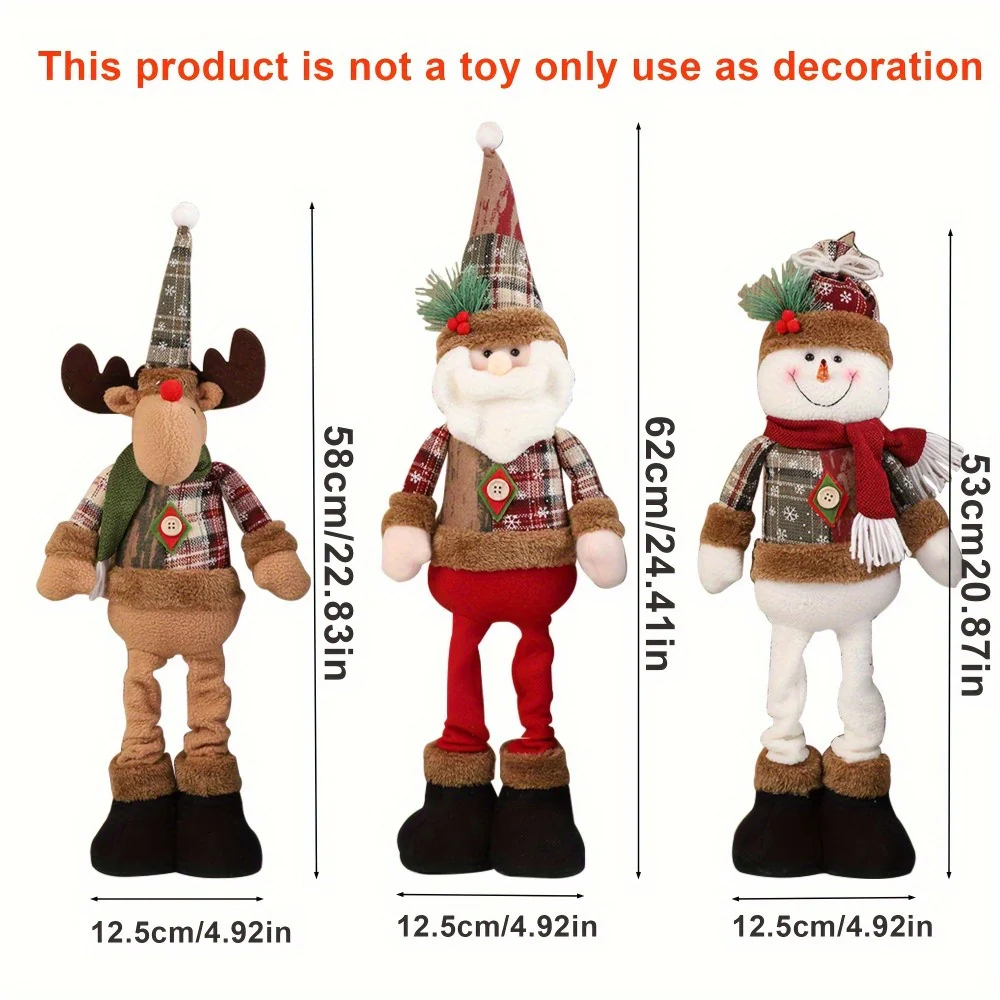 3PCS Adorable Christmas Plush Figurine Set - Collectible Figurines with Adjustable Legs, Cute Holiday Decor for Home & Party, Snowman Decorations, Festive Season Ornament, and Whimsical Winter Wonderland Accessories - Deanwangkt