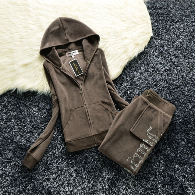 Hulianfu Spring/Fall Women's Brand Velvet Fabric Tracksuits Velour Suit Women Track Suit Hoodies And Pants fat sister sportswear - Deanwangkt