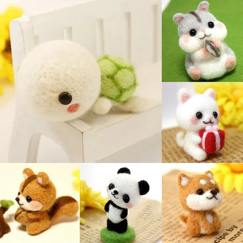 HULIANFU Non-Finished Felt Kit Cute Animal Collection Panda Squirrel Cat Penguin Doll Wool Felt Poked Kitting DIY Felting Materials - Deanwangkt