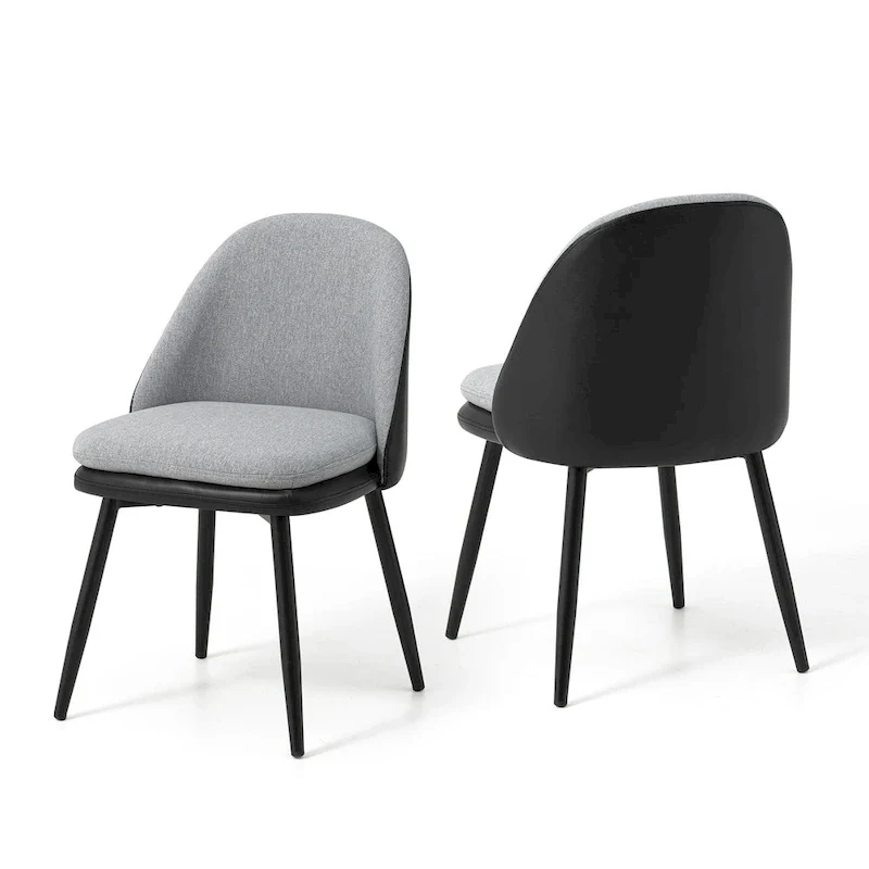 Glitzhome Modern Set of 2/4 PU Leather Mixed Fabric Dining Side Chairs with Metal Legs