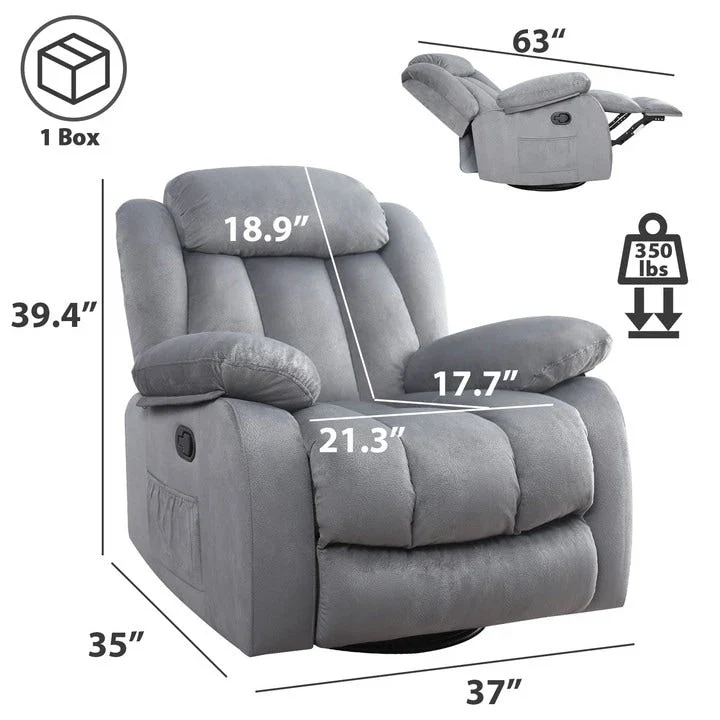 Soft Fabric Overstuff Manual Recliner with Massager and Heat