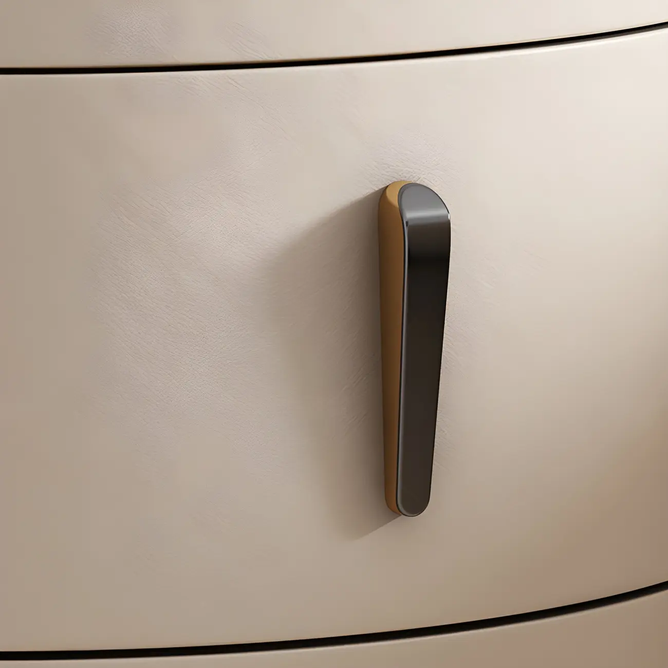 Modern Beige Faux Leather Nightstand with Drawers