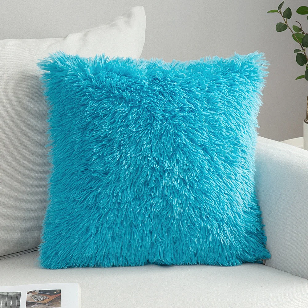 HULIANFU Solid Soft Fluffy Cushion Cover Decorative Sofa Pillow Cover Home Pillowcase White Pink Gray Shaggy Fur Cushion Cover 43x43cm - Deanwangkt
