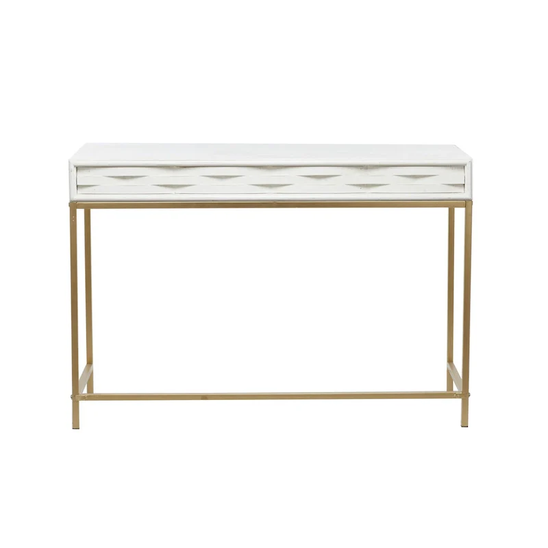 Wooden 2 Drawers Console Table with Gold Metal Frame - White - Roche River Decor