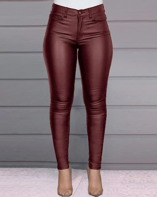 Spring Women Pu Leather Pants Black Sexy Stretch Bodycon Trousers High Waist Long Casual Pencil S-3XL Winter - Deanwangkt