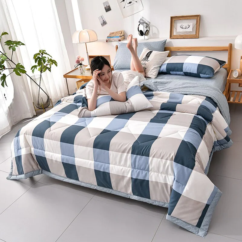 HULIANFU PEIDUO Simple Modern Air Condition Thin Blanket Summer Quilt Cotton Fluffy Plaid Blanket On The Bed Comfortable Comforter - Deanwangkt